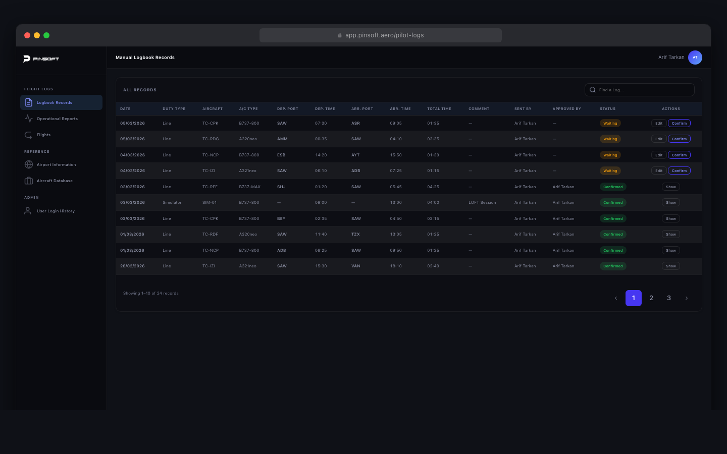 Digital Pilot Flight Logs — Web 1