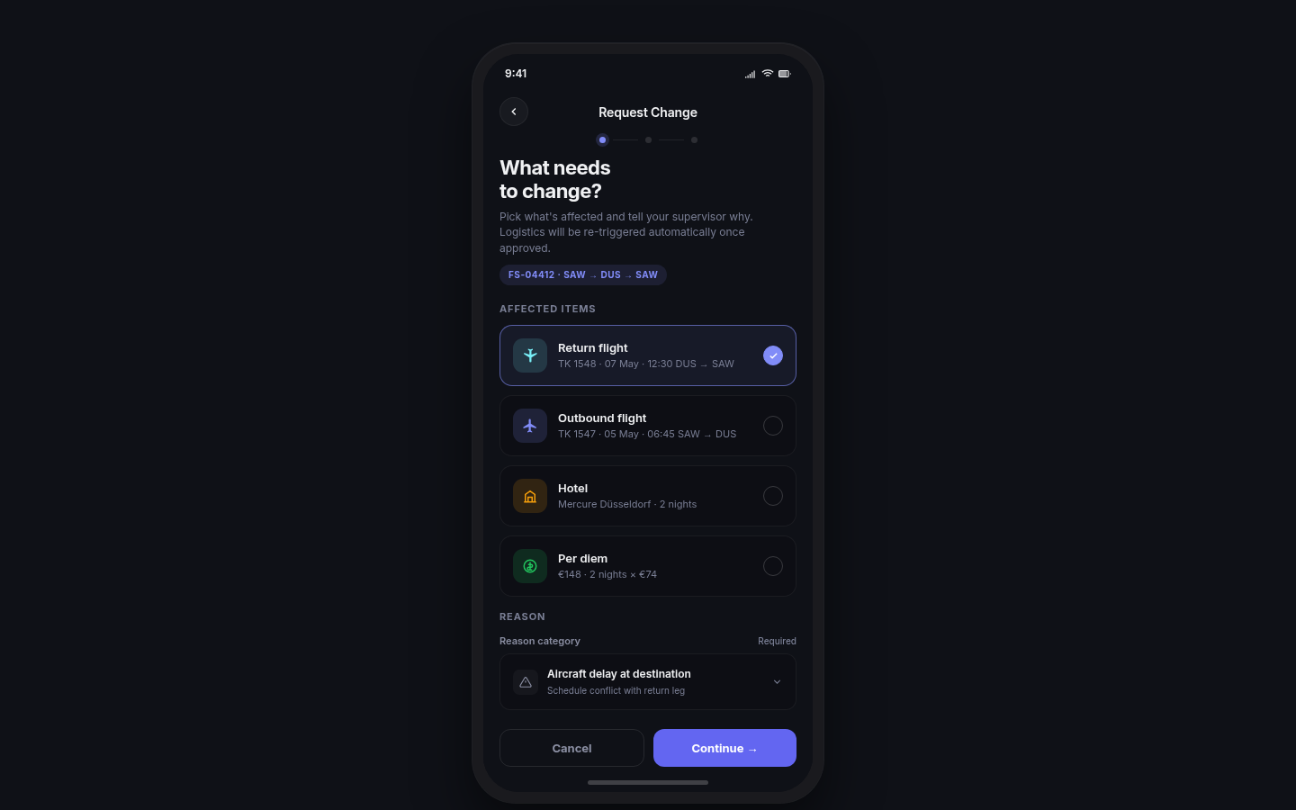 Travel Assignment Request — Mobile 4